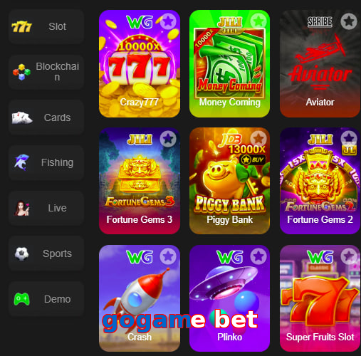 Main screen of Gogame Bet game page for PK players